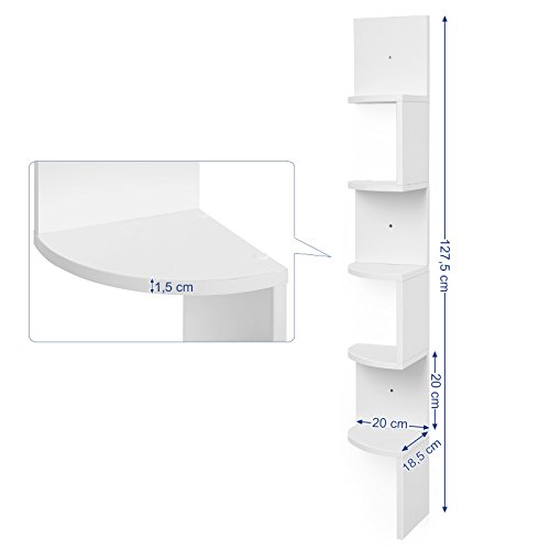 VASAGLE Estantería para Esquina, Estantería Colgante de 5 Niveles, Estantería de Pared con Diseño en Zigzag, Estantería para Libros, Blanco LBC20WT VASAGLE Estantería para Esquina, Estantería Colgante de 5 Niveles, Estantería de Pared con Diseño en Zigzag, Estantería para Libros, Blanco LBC20WT
