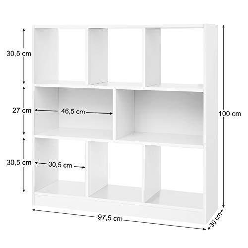 VASAGLE Librería de Madera con Cubos y estantes Abiertos, Estantería para Libros Independiente, para Sala de Estar, Dormitorio, Habitación de niños y Oficina Blanco LBC52WT