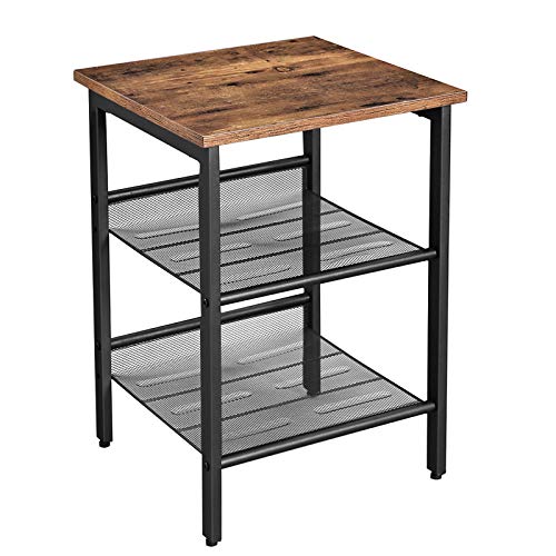 VASAGLE Mesita de Noche Industrial, Mesa Auxiliar con 2 Estantes de Malla Ajustable, para Dormitorio, Salón, Armazón Metálico Estable, Fácil Montaje, Marrón Rústico y Negro LET23X VASAGLE Mesita de Noche Industrial, Mesa Auxiliar con 2 Estantes de Malla Ajustable, para Dormitorio, Salón, Armazón Metálico Estable, Fácil Montaje, Marrón Rústico y Negro LET23X