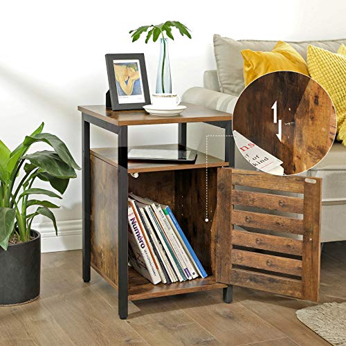 VASAGLE Mesita de Noche, Mesa Auxiliar de 2 Niveles con Puerta, Estante de Altura Regulable, Estructura de Acero, 40 x 40 x 60 cm, Estilo Industrial, Marrón Rústico y Negro LET62BX VASAGLE Mesita de Noche, Mesa Auxiliar de 2 Niveles con Puerta, Estante de Altura Regulable, Estructura de Acero, 40 x 40 x 60 cm, Estilo Industrial, Marrón Rústico y Negro LET62BX