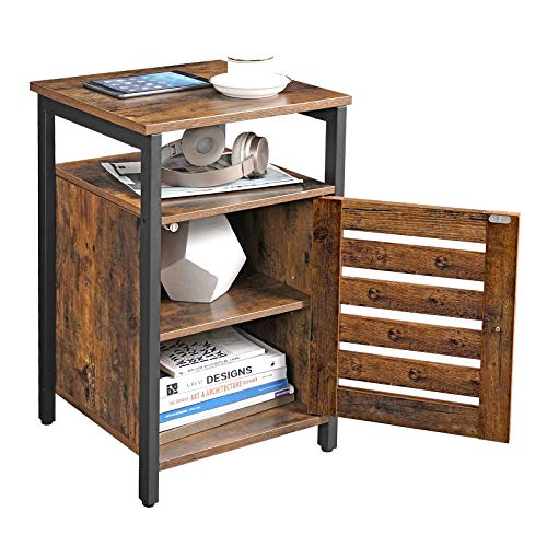 VASAGLE Mesita de Noche, Mesa Auxiliar de 2 Niveles con Puerta, Estante de Altura Regulable, Estructura de Acero, 40 x 40 x 60 cm, Estilo Industrial, Marrón Rústico y Negro LET62BX VASAGLE Mesita de Noche, Mesa Auxiliar de 2 Niveles con Puerta, Estante de Altura Regulable, Estructura de Acero, 40 x 40 x 60 cm, Estilo Industrial, Marrón Rústico y Negro LET62BX