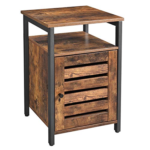 VASAGLE Mesita de Noche, Mesa Auxiliar de 2 Niveles con Puerta, Estante de Altura Regulable, Estructura de Acero, 40 x 40 x 60 cm, Estilo Industrial, Marrón Rústico y Negro LET62BX VASAGLE Mesita de Noche, Mesa Auxiliar de 2 Niveles con Puerta, Estante de Altura Regulable, Estructura de Acero, 40 x 40 x 60 cm, Estilo Industrial, Marrón Rústico y Negro LET62BX