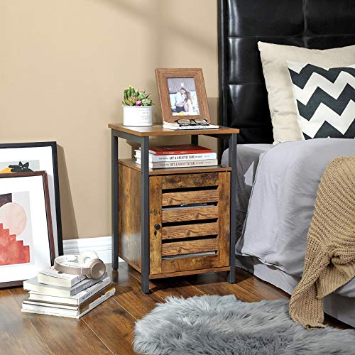 VASAGLE Mesita de Noche, Mesa Auxiliar de 2 Niveles con Puerta, Estante de Altura Regulable, Estructura de Acero, 40 x 40 x 60 cm, Estilo Industrial, Marrón Rústico y Negro LET62BX VASAGLE Mesita de Noche, Mesa Auxiliar de 2 Niveles con Puerta, Estante de Altura Regulable, Estructura de Acero, 40 x 40 x 60 cm, Estilo Industrial, Marrón Rústico y Negro LET62BX