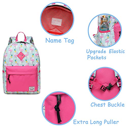 VASCHY Mochila Escolar para Niños, Mochila Infantil Mochila de Flamencos para Niñas Mochila Preescolar Bonita con Bolsillos Laterales