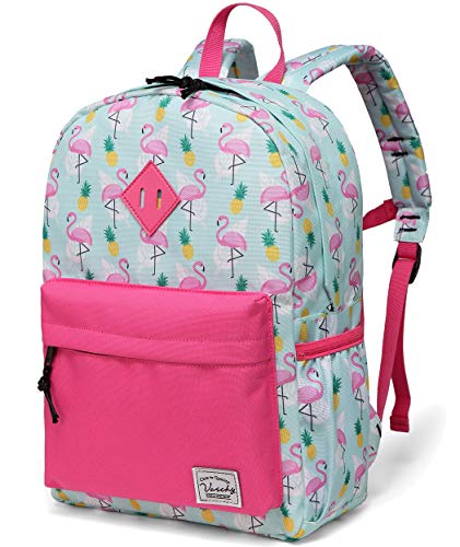 VASCHY Mochila Escolar para Niños, Mochila Infantil Mochila de Flamencos para Niñas Mochila Preescolar Bonita con Bolsillos Laterales