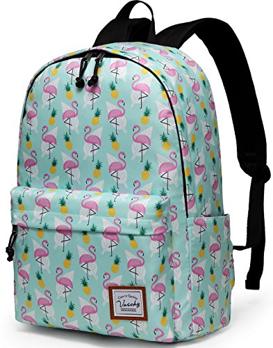 VASCHY Mochila Mujer, Mochila Niña Casual Mochilas Escolares Juveniles Mochila para Portatil 14 Pulgadas Mochila Universidad Impermeable Mochila Instituto para Chicas Flamencos