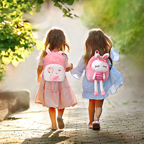 VASCHY Mochila Niña,Mochila Infantil Niñas Escolar Pequeña Felpa Linda de Bolsa para Guarderia con Hebilla de Pecho Flamenco