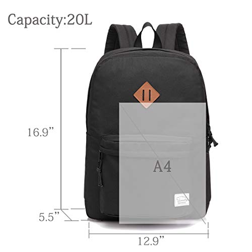 VASCHY Mochilas Escolares,Mochila Hombre Mujer Livianas Casual Resistente Al Agua Mochila Vintage 20 litros para Instituto Universidad Negro VASCHY Mochilas Escolares,Mochila Hombre Mujer Livianas Casual Resistente Al Agua Mochila Vintage 20 litros para Instituto Universidad Negro