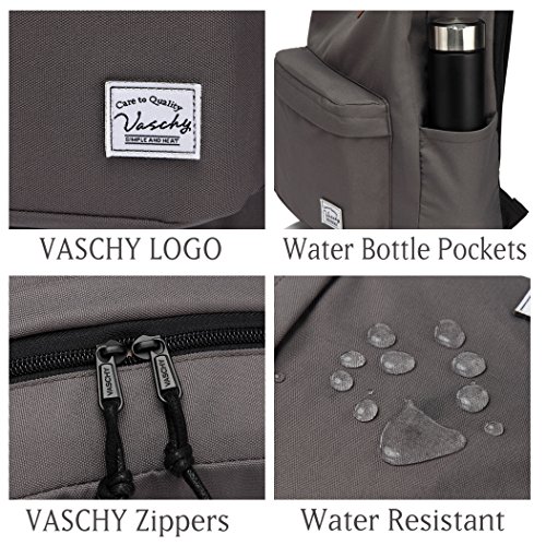 VASCHY Mochilas Escolares,Mochila Hombre Mujer Livianas Casual Resistente Al Agua Mochila Vintage 20 Litros para Universidad Gris