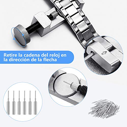 Vastar 177pcs Kit de Reparación de Relojes - Herramientas de Reparación Profesionales para Reloj, Más Completas y Profesionales, con Abridor de Repara Pulsera de Reloj 52mm, Instrucción etc.