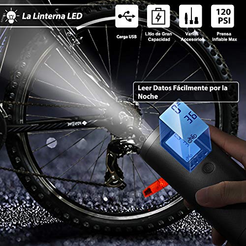 Vastar Compresor de Aire Portátil - Bomba Neumáticos con Pantalla Digital, Potencia Móvil, Luz LED, 5 Modos para Pelota/Bicicleta/Auto/Anillo de Natación Batería de Litio100PSI, 2000mAh, 20 l/min