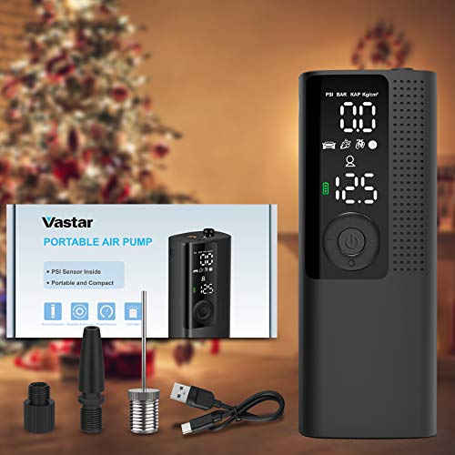 Vastar Compresor de Aire Portátil Inteligente - Bomba Neumáticos con Función de Desinflado, Almacenamiento de Tráquea, Pantalla Digital, Luz LED, 5 Modos Batería de Litio, 120PSI, 2000mAh, 20 l/min