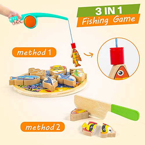 VATOS - Juego de Pesca magnético 3 en 1, 26 Piezas, Juguetes de Madera, Letras del Alfabeto, Juguetes de Pesca, Aprendizaje, Juguetes educativos con Postes magnéticos para niños de 2 3 4 5 6 años VATOS - Juego de Pesca magnético 3 en 1, 26 Piezas, Juguetes de Madera, Letras del Alfabeto, Juguetes de Pesca, Aprendizaje, Juguetes educativos con Postes magnéticos para niños de 2 3 4 5 6 años
