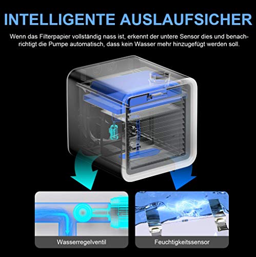 VAZILLIO 3 en 1 Mini Enfriador de Aire, Aire Acondicionado Portátil, Humidificador con Mango, refrigerador de Aire para Trabajo y hogar (Azul Claro)
