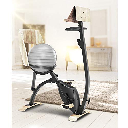 VBARV Bicicleta estática de Madera, Bicicleta estática de Control magnético con Pelota de Yoga, Gimnasio en casa Bicicleta Deportiva silenciosa Bicicleta de Ejercicio de Altura Ajustable