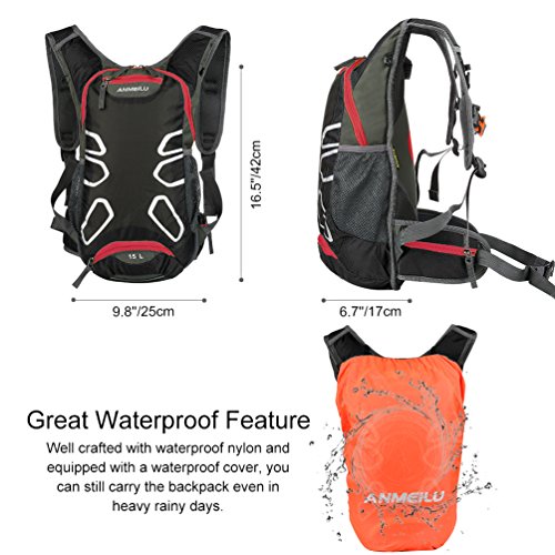 Vbiger 15L Mochila Ciclismo Mochila Senderismo Mochila de hidratación con Cubierta Impermeable al Aire Libre Ligera para Hombres y Mujeres Sin Bolsa Agua(Rojo y Negro)