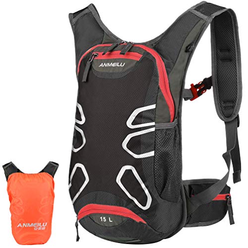 Vbiger 15L Mochila Ciclismo Mochila Senderismo Mochila de hidratación con Cubierta Impermeable al Aire Libre Ligera para Hombres y Mujeres Sin Bolsa Agua(Rojo y Negro)