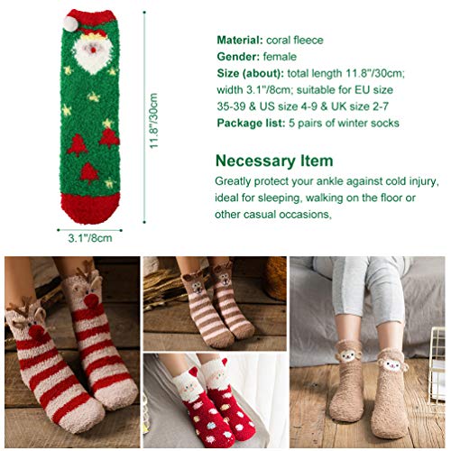VBIGER Calcetines de Invierno Calientes de Piso Lindos de Navidad para Mujer Vellón de Coral Abrigados 5 pares VBIGER Calcetines de Invierno Calientes de Piso Lindos de Navidad para Mujer Vellón de Coral Abrigados 5 pares
