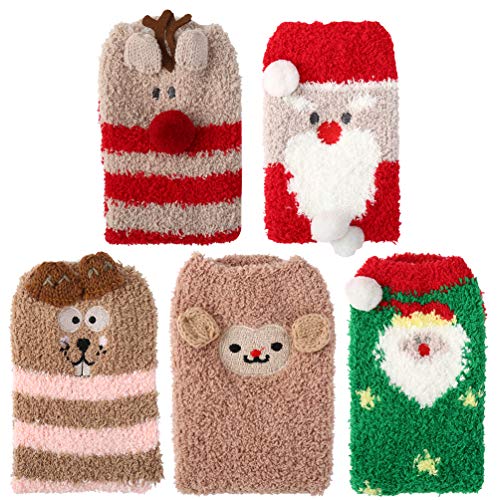VBIGER Calcetines de Invierno Calientes de Piso Lindos de Navidad para Mujer Vellón de Coral Abrigados 5 pares VBIGER Calcetines de Invierno Calientes de Piso Lindos de Navidad para Mujer Vellón de Coral Abrigados 5 pares