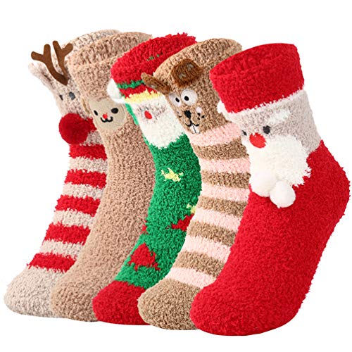 VBIGER Calcetines de Invierno Calientes de Piso Lindos de Navidad para Mujer Vellón de Coral Abrigados 5 pares VBIGER Calcetines de Invierno Calientes de Piso Lindos de Navidad para Mujer Vellón de Coral Abrigados 5 pares