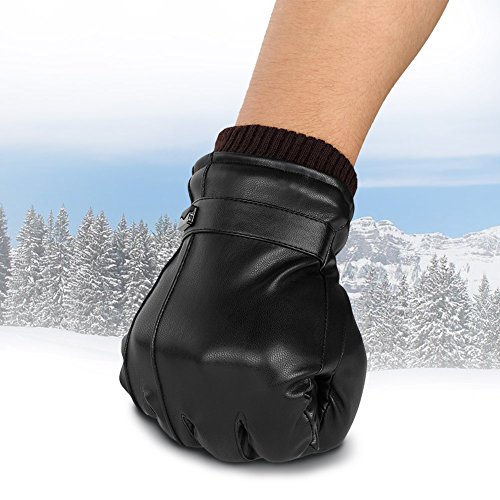 VBIGER Guantes de invierno de cuero de Pu para hombre L Negro 4