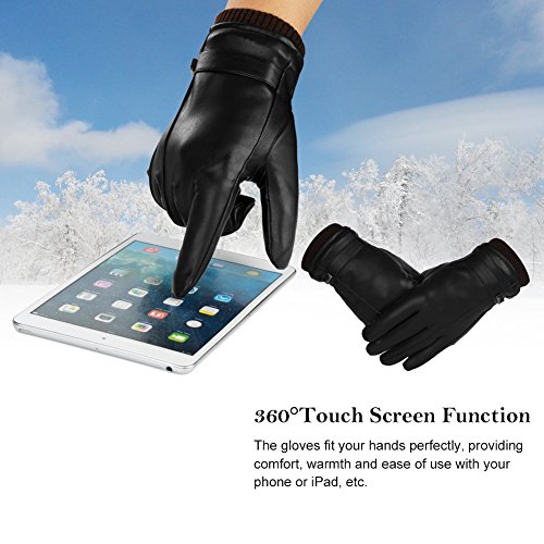 VBIGER Guantes de invierno de cuero de Pu para hombre L Negro 4 VBIGER Guantes de invierno de cuero de Pu para hombre L Negro 4