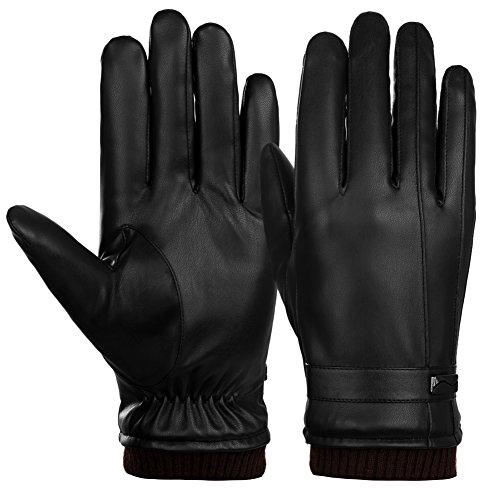 VBIGER Guantes de invierno de cuero de Pu para hombre L Negro 4 VBIGER Guantes de invierno de cuero de Pu para hombre L Negro 4