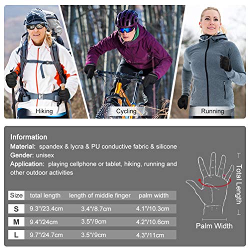 VBIGER Guantes Invierno Hombre Mujeres Cálido Espesar a Prueba de Viento Anti-Deslizantes Táctiles Antideslizantes con Pantalla Táctil de Correr Ciclismo Moto Deportivos Trabajo