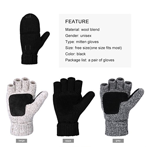 VBIGER Guantes Invierno Unisex Mitones de lana de punto caliente Manoplas (Negro)