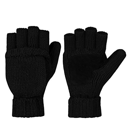 VBIGER Guantes Invierno Unisex Mitones de lana de punto caliente Manoplas (Negro)