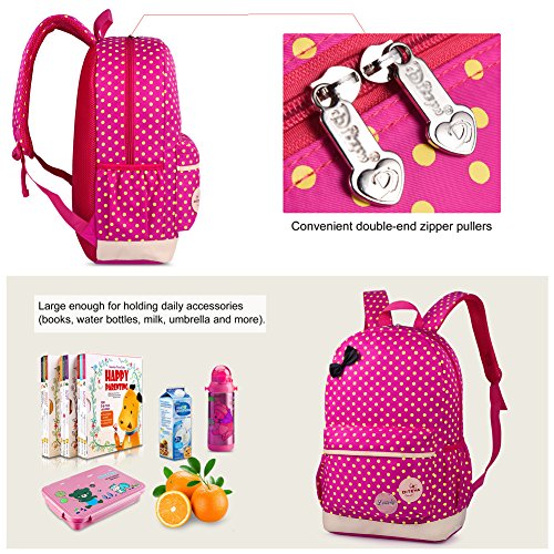 Vbiger- Mochila infantil para niña, con bolsa para almuerzo y bolsito para el móvil, Fucsia