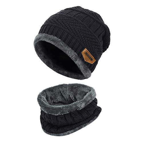 VBIGER Niños Sombrero Caliente de Punto y Bufanda tubular con Forro de Lana,2 Piezas