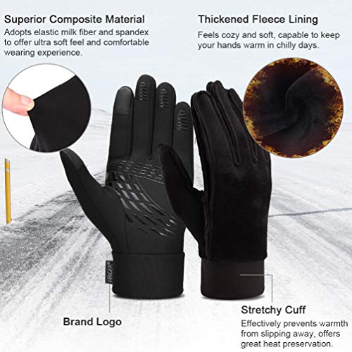 VBIGER Thickened Winter Gloves Touch Screen Gloves Cold Weather Gloves with Anti-slip Silicone and Stretchy Cuff (Negro, S)