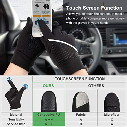 VBIGER Thickened Winter Gloves Touch Screen Gloves Cold Weather Gloves with Anti-slip Silicone and Stretchy Cuff (Negro, S)