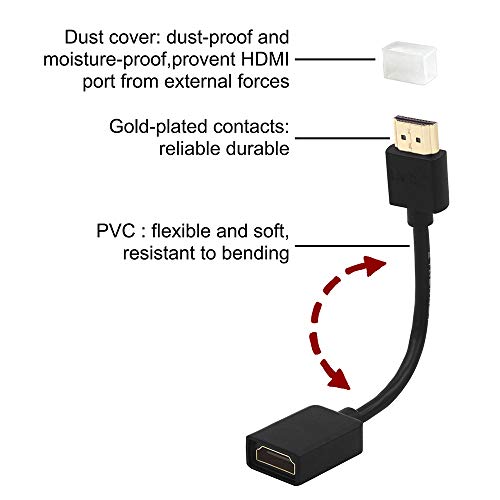 VCE Cable Alargador HDMI,Prolongador Macho a Hembra Extensor HDMI 4k@60hz para TV Stick chromecast 12cm 2 Unidades