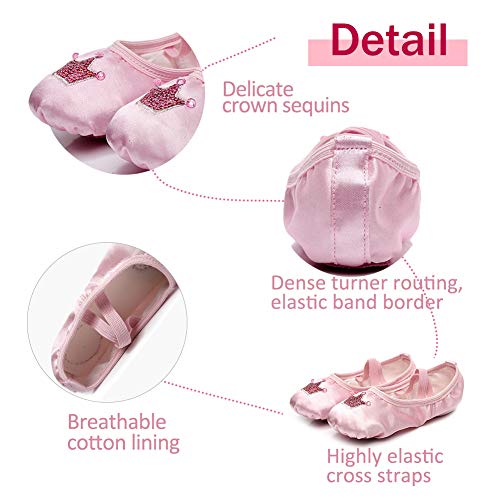 VCIXXVCE Zapatillas de Ballet con Lentejuelas Corona Satinada Zapatos de Ballet para niñas/niños pequeños/niñas, Rosa, EU 28