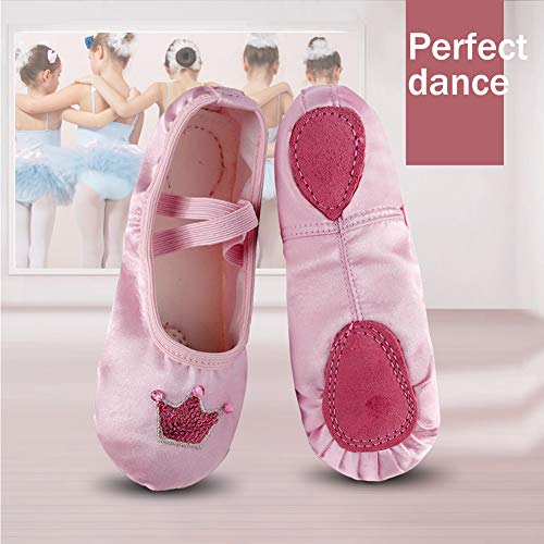 VCIXXVCE Zapatillas de Ballet con Lentejuelas Corona Satinada Zapatos de Ballet para niñas/niños pequeños/niñas, Rosa, EU 28