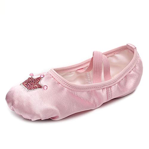 VCIXXVCE Zapatillas de Ballet con Lentejuelas Corona Satinada Zapatos de Ballet para niñas/niños pequeños/niñas, Rosa, EU 28