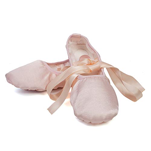 VCIXXVCE Zapatos de Baile de Ballet de satén para niñas Zapatillas de Ballet Zapatillas de Gimnasia Suela Partida con Cinta,Color Desnudo,30 EU