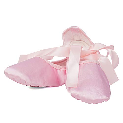 VCIXXVCE Zapatos de Baile de Ballet de satén para niñas Zapatillas de Ballet Zapatillas de Gimnasia Suela Partida con Cinta,Rosa,28 EU