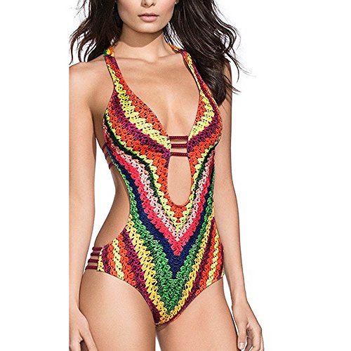 VECDY 2019 Bañador Monokini Push Up Traje De Baño étnico Vintage Siamés para Mujer Mujeres Vendaje De Una Pieza Bikini Bra Acolchado Ropa De Playa(Multicolor,L)