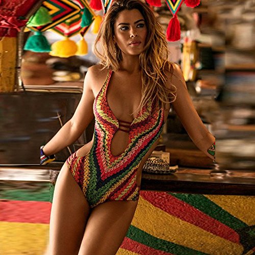 VECDY 2019 Bañador Monokini Push Up Traje De Baño étnico Vintage Siamés para Mujer Mujeres Vendaje De Una Pieza Bikini Bra Acolchado Ropa De Playa(Multicolor,L)