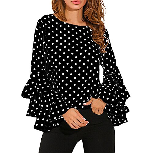 VECDY Moda Camisa Mujer Trompeta Manga Larga Suelta Lunares En Blanco Y Negro Camiseta Tops De Primavera Camisa Casual De Mujer(Negro ,XL) VECDY Moda Camisa Mujer Trompeta Manga Larga Suelta Lunares En Blanco Y Negro Camiseta Tops De Primavera Camisa Casual De Mujer(Negro ,XL)
