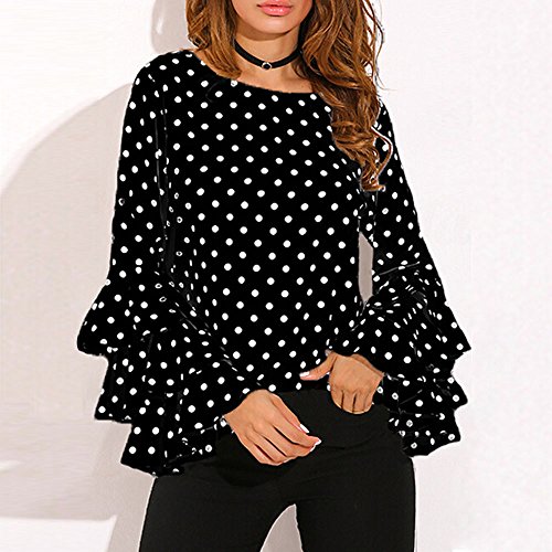 VECDY Moda Camisa Mujer Trompeta Manga Larga Suelta Lunares En Blanco Y Negro Camiseta Tops De Primavera Camisa Casual De Mujer(Negro ,XL) VECDY Moda Camisa Mujer Trompeta Manga Larga Suelta Lunares En Blanco Y Negro Camiseta Tops De Primavera Camisa Casual De Mujer(Negro ,XL)