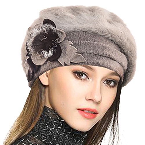 VECRY Mujeres Lana Boinas Angola Gorro Casquete Invierno Sombrero (Caqui) VECRY Mujeres Lana Boinas Angola Gorro Casquete Invierno Sombrero (Caqui)