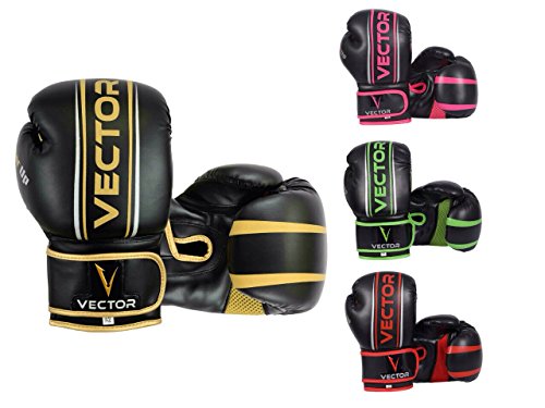 Vector Deportes Guantes de Boxeo para Hombres Mujeres, Maya Ocultar de Piel Hecho a Mano Estilo Pro para Kickboxing Sparring Saco Entrenamiento – Color Oro Rosa Verde Rojo – Talla 8 10 12 14 16 oz