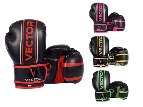 Vector Deportes Guantes de Boxeo para Hombres Mujeres, Maya Ocultar de Piel Hecho a Mano Estilo Pro para Kickboxing Sparring Saco Entrenamiento – Color Oro Rosa Verde Rojo – Talla 8 10 12 14 16 oz