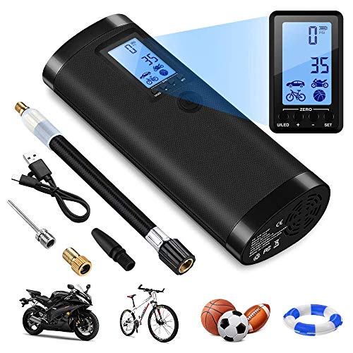 VEEAPE Compresor de Aire Portátil con Batería Recargable 2000 mAh, Mini Bomba de Bicicleta electrica, Multifuncional para Coche, Moto, Pelotas y etc, con Pantalla LCD Digital y Linterna LED