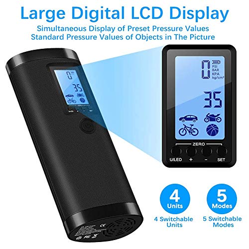 VEEAPE Compresor de Aire Portátil con Batería Recargable 2000 mAh, Mini Bomba de Bicicleta electrica, Multifuncional para Coche, Moto, Pelotas y etc, con Pantalla LCD Digital y Linterna LED VEEAPE Compresor de Aire Portátil con Batería Recargable 2000 mAh, Mini Bomba de Bicicleta electrica, Multifuncional para Coche, Moto, Pelotas y etc, con Pantalla LCD Digital y Linterna LED