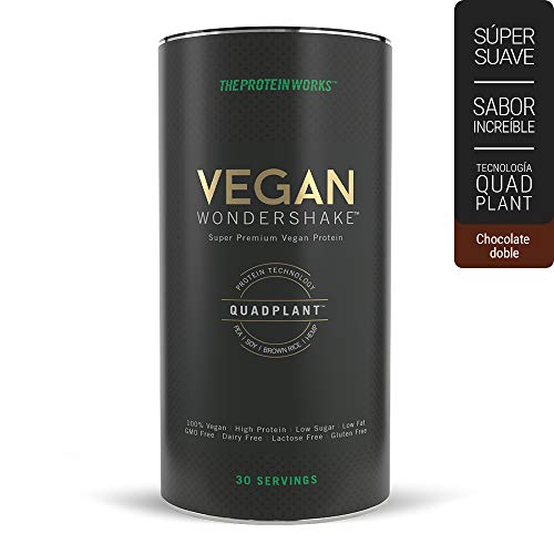 Vegan Wondershake Proteico | 100% Vegano, Combinación De Proteínas QuadPlant™, Batido En Polvo Libre De OGM | THE PROTEIN WORKS, Chocolate Doble, 750g